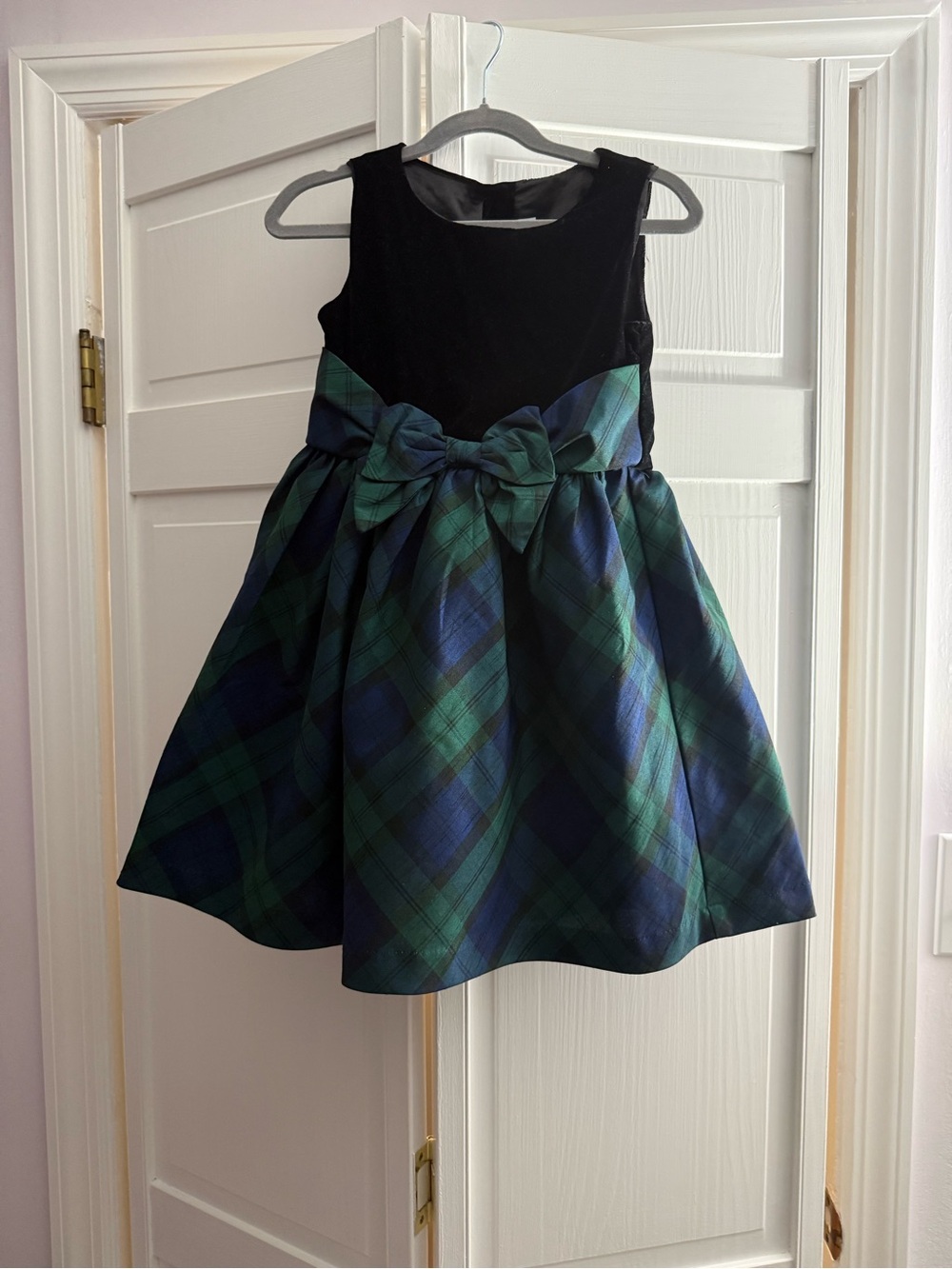 Gymboree Girls Plaid Velvet Bow Christmas Dress